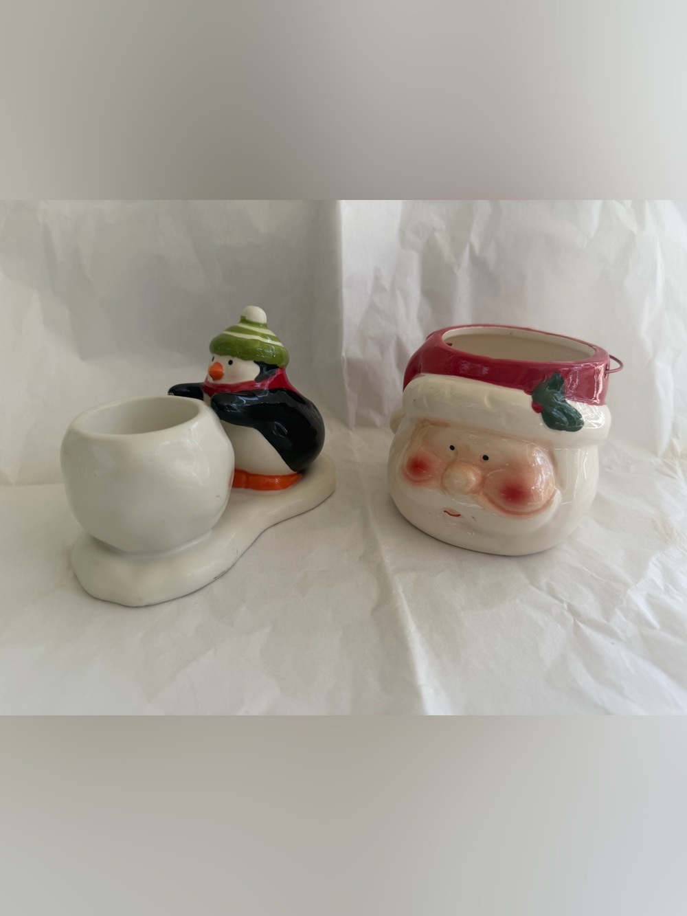 Hallmark Ceramic Penguin & Santa Holiday Duo - White, Black, Red, Green